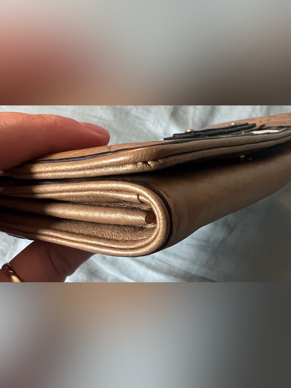 L.A.M.B. Dorset Gold Wallet Embossed with Black and White Faux Snakeskin - Picture 10 of 15